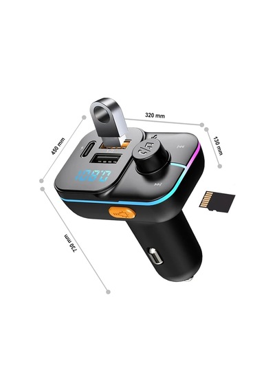Tr 55w Hızlı Şarj Destekli Çift Usb + Type-c Çıkışlı Bluetooth Fm Modülatör Transmitter Mt9874 İle Uyumlu
