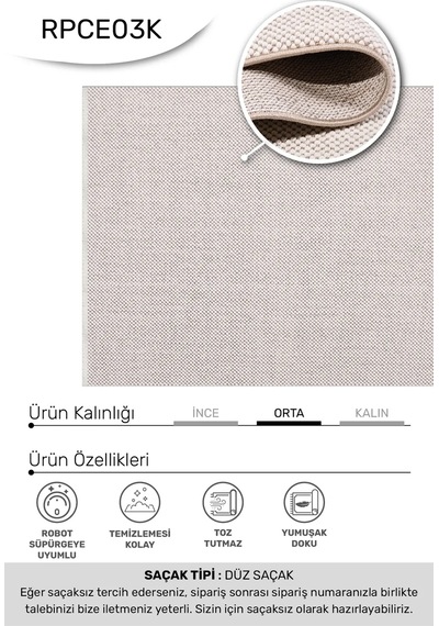 Funda-beyaz/vizon- Özel Ölçü- Oturma Odası, Koridor, Yatak Odası Halısı- Robot Süpürgeye Uyumlu-kolay Temizlenebilir
