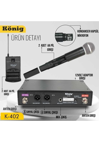 König K-402 El + Yaka 16 Kanal Uhf Telsiz Kablosuz Mikrofon