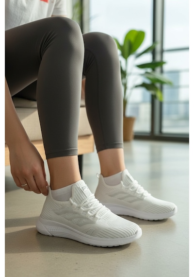 Enoch Kadın Hafif Koşu Ayakkabısı Nefes Alan Triko Örgü Sneaker Beyaz