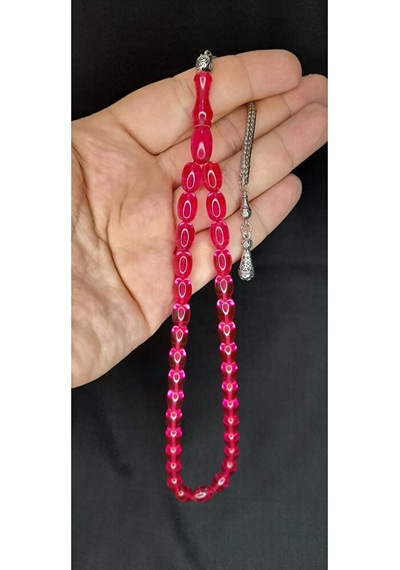 Ateş Kehribar Tesbih Pembe Renk Kapsül Kesim T-378
