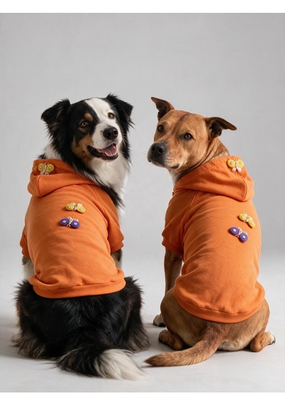 Mariposa Orange Hoodie Kelebek Detaylı İnce Polar Orta Ve Büyük Irk Köpek Sweatshirt
