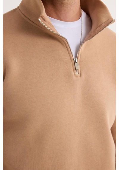 Tudors Unisex Relax Fit Rahat Kesim Pamuklu İçi Polarlı Yarım Fermuarlı Taş Renk Dik Yaka Sweatshirt-29415 Tudors Unisex Relax Fit Rahat Kesim Pamuklu İçi Polarlı Yarım Fermuarlı Taş Renk Dik Yaka Sweatshirt-29415