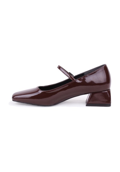 Dagoster Dza07-725101 Kahve Rugan 4 Cm Kalın Topuklu Klasik Kadın Ayakkabı