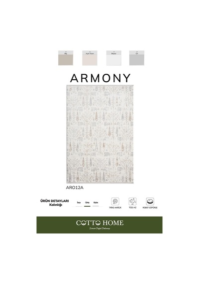 Armony Ar012a Beyaz Halı Modern Desenli Akrilik Pamuk Taban Tozu Az Salon Halısı Yatak Odası Koridor