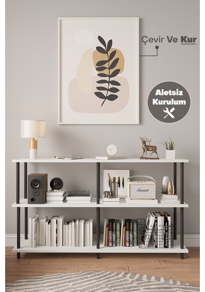 Çevir Kur Beyaz 150 Cm Raflı Konsol 150 75 29 Cm Beyaz