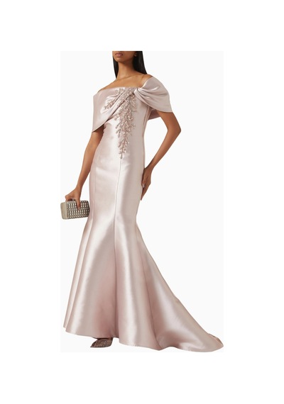 Ac By Aanchal Chanda Crystal - Embellished Gown Kristal Işlemeli Balık Form Maxi Kadın Elbise Pembe