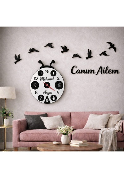 Duvar Saati 40 Cm Çiçekler 30 Cm Kişiye Özel No 55 Çok Renkli
