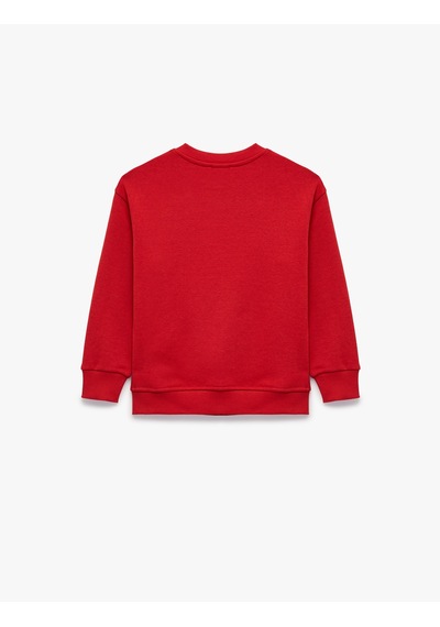 Koton Uzun Kollu Bisiklet Yaka Baskılı Oversize Sweatshirt Kırmızı 7wkb10165tk