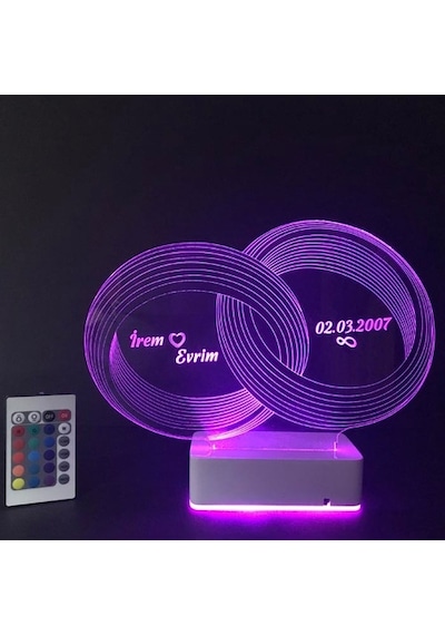 Sevgiliye Özel 3D Alyans Nişan Yüzükleri Masaüstü Led Lamba