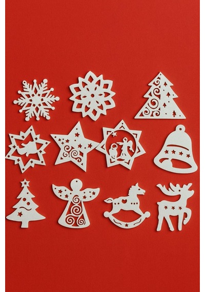 Yılbaşı Ağacı Süs Seti 11 Parça Beyaz Dekoratif Süsler Noel Dekorasyonu Christmas Decorations
