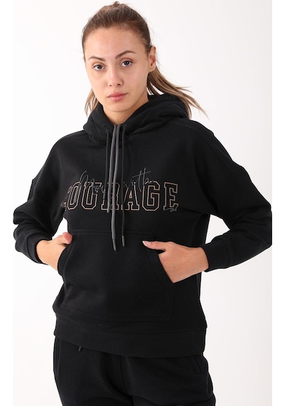 Maraton Sportswear Comfort Kadın Kapşonlu Uzun Kol Basic Siyah Sweatshirt 21475-siyah Siyah