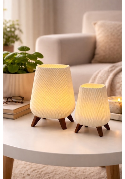 Pilli 2'li Led Mumlu Modern Dekoratif Mini Masaüstü Lambası Sunumluk Ve Masaüstü Dekoratif Işık Beyaz