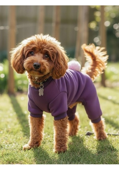 Pony Purple Ponpon Köpek Tulumu Şardonlu Polar Kumaş Küçük Irk Köpekler İçin Tüy Dökülmesini Mor L