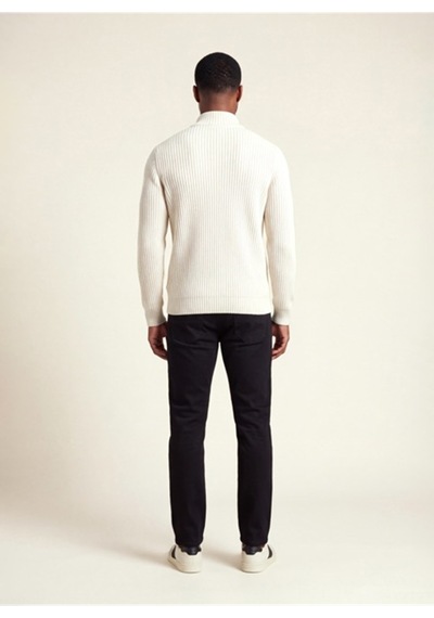 Dkny Dkfw26086-101 Ribbed Full Sweater Kırık Beyaz Erkek Bisiklet Yaka Fitilli Desenli Triko Kazak