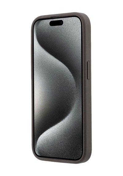 İphone 15 Pro Uyumlu Kılıf Guess Lisanslı M-safe Kabartmalı 4g Desenli Yazı Logolu Kapak Kahverengi