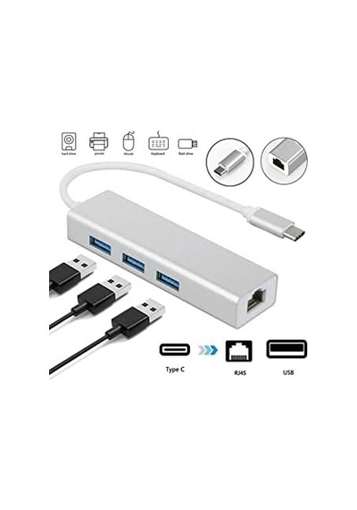 Fc05 Type-c To 3 X 3.0 Usb + Rj45 Lan Ethernet Çevirici Macbook Uyumlu