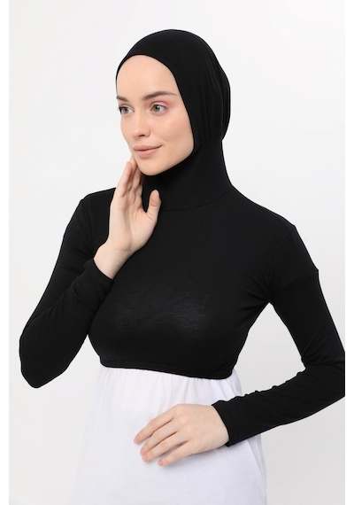 Altobeh Uzun Kollu Boyunluklu Boneli Yarım Body Siyah Çok Renkli