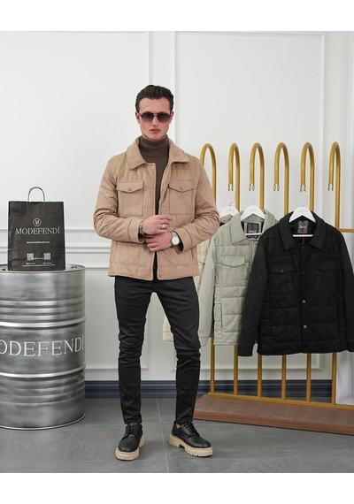 Modefendi Yüksek Kalite Desenli Yarım Oversize Nubuk Mont Vizon