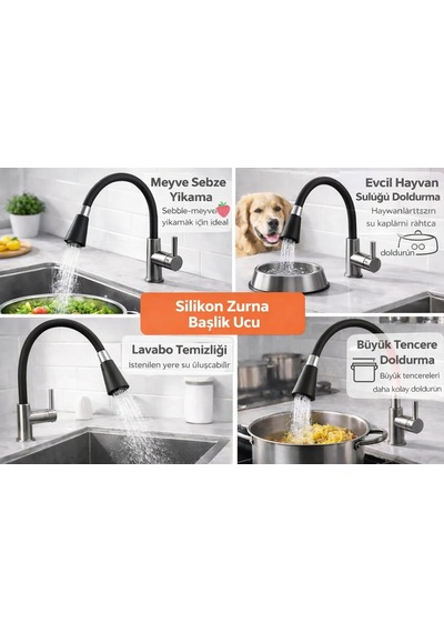Esnek Spiral Musluk Başlığı, 360 Döner, Sıçrama Önleyici, Tasarruflu Su Akışı, Üniversal Uyuml