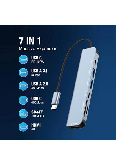 Divex 7 İn 1 Type-c Girişli 7 Farklı Çıkışlı Usb Çoklayıcı Splitter Dx-06