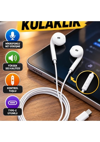 Type-c Kulak İçi Mikrofonlu Kulaklık Kontrol Tuşlu 00