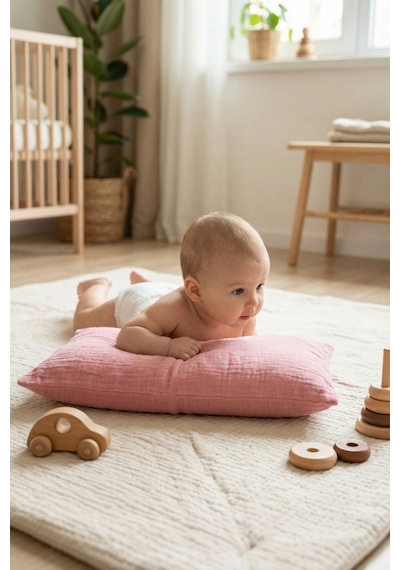Çift Katlı Müslin Çocuk Yastık Kılıfı %100 Pamuk 35x45 cm 2’li Bebek Çocuk Kılıf Seti Gül Kurusu