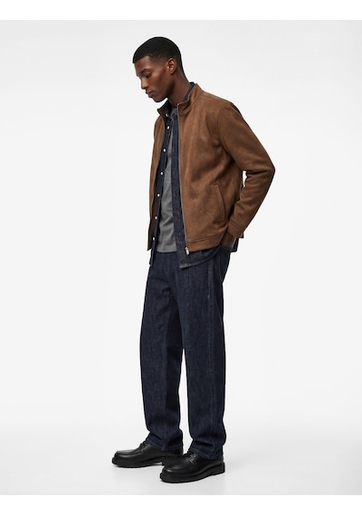 Koton Uzun Kollu Dik Yaka Cepli Fermuarlı Slim Fit Kahverengi Suni Süet Bomber Ceket Bej 6sam20026hw Ekru