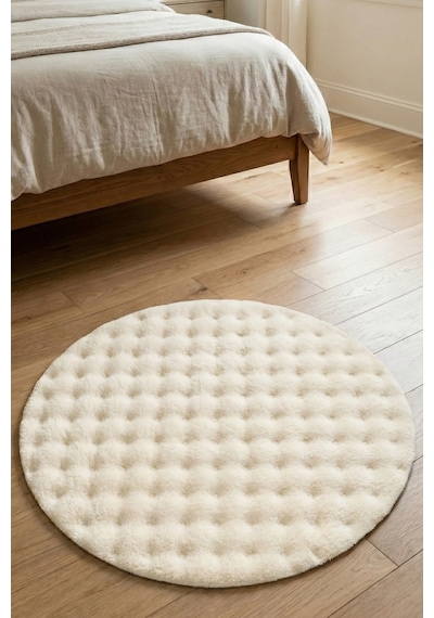 Yuvarlak Puffy Bubble Yumuşak Peluş Halı , Kaymaz, Yıkanabilir, Antre, Hol, Mutfak Halısı Krem