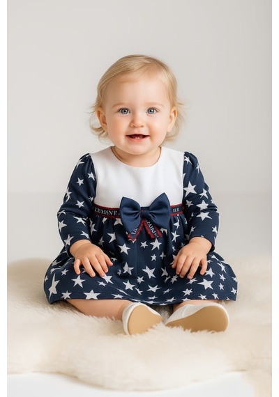 Mnk Baby & Kids Yıldız Desen Kız Bebek Günlük Elbise M00769 Lacivert