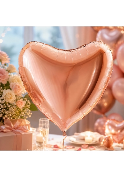 Rose Gold Kalp Folyo Balon 18 İnç Doğum Günü Parti Süsü Dekorasyon Balonu Helyumlu Çok Renkli