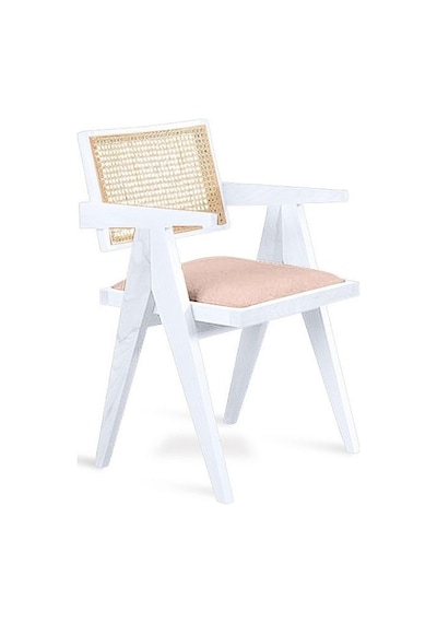 Luna Pergel Hazeranlı Model Hasırlı Natural Ahşap Sandalye Beyaz - Krem