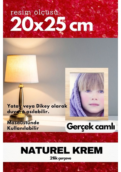 Gerçek Camlı 21lik Düz 20 X 25 Krem Fotoğraf Resim Çerçevesi Ayaklı Arkalık Veya Duvara Asma