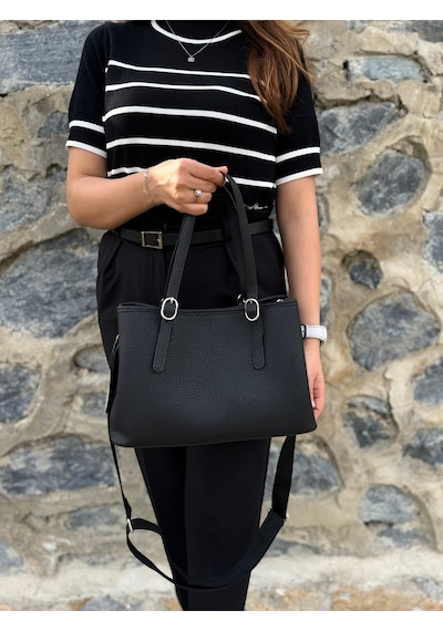 Just Polo Kadın Orijinal Just Polo Yumuşak Deri Ayarlanabilir Askılı Lüks El & Omuz Çantası Shoulder Bag Siyah