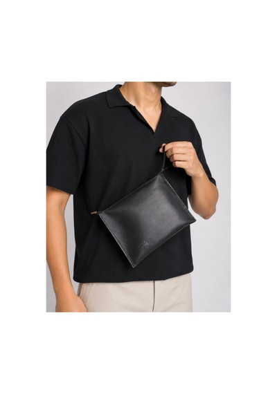 Plush Studıo Istanbul Noır Case Hakiki Deri Clutch El Çantası Şık, Minimal & Zamansız Tasarım Siyah Siyah