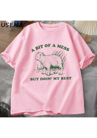 Flood Of Style Bir Karışıklık Ama En İyi Kapibara T-shirt Erkekler Vintage Tshirt Garip Rahat Pa Pembe