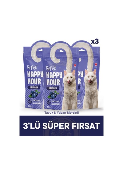 Reflex Happy Hour Urinary Tavuk & Yaban Mersinli Üriner Sistem 3lü Fırsat 3x60gr