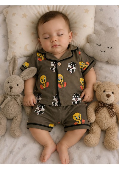 Tuem Bebek Tweety Ve Sylvester Desenli Unisex Bebek Şortlu Pijama Takımı Beden Ölçüleri Açıklamada Açık Haki Tuem Bebek Tweety Ve Sylvester Desenli Unisex Bebek Şortlu Pijama Takımı Beden Ölçüleri Açıklamada Açık Haki