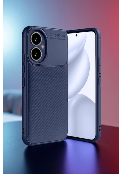 Honor 400 Uyumlu Kılıf Karbon Tasarım Kamera Korumalı Silikon Telefon Kılıfı Kapak Lacivert