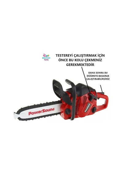 Elektrikli Büyük Boy Pilli Sesli Motorlu Testere Oyuncak Ağaç Kesme Motoru 38 Cm. Kırmızı Renk