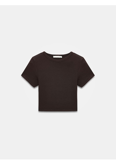 Dilvin 31104 Crop T-shirt-koyu Kahve Kahverengi