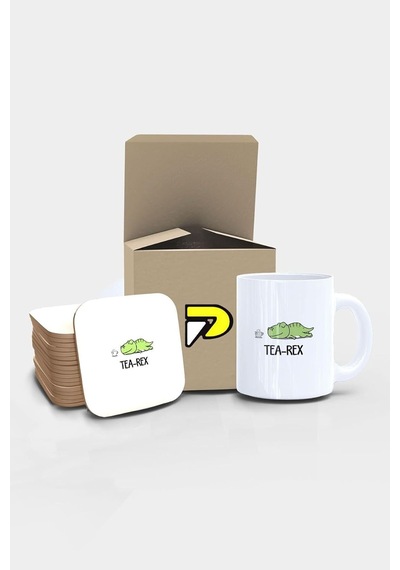 Dinazor Komik Tasarımlı Baskılı Kupa Bardak Seti Eğlenceli Özel Hediye Mug 2 Çok Renkli
