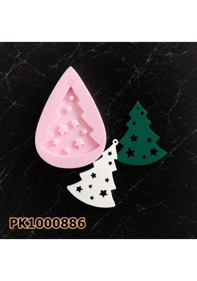 Pk1000886 - Silikon Kalıp Mum Kalıbı - Yıldızlı Yılbaşı Çam Ağacı Renksiz