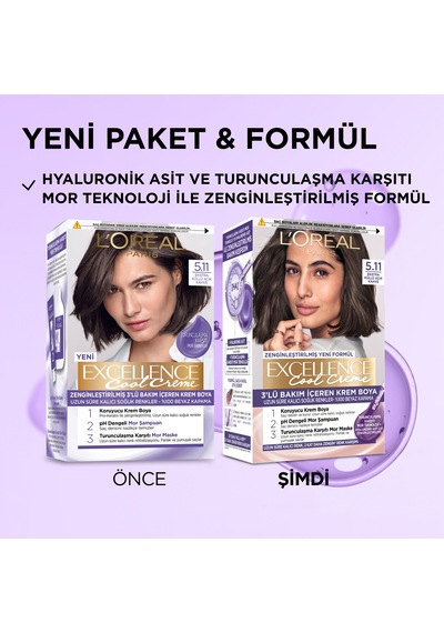 L Oréal Paris Excellence Cool Creme 5.11 Ekstra Küllü Açık Kahve Saç Boyası