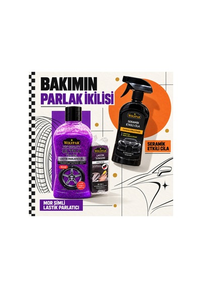Mor Simli Lastik Parlatıcı Ve Seramik Etkili Cila Seti Lastik Süngeri Hediyeli
