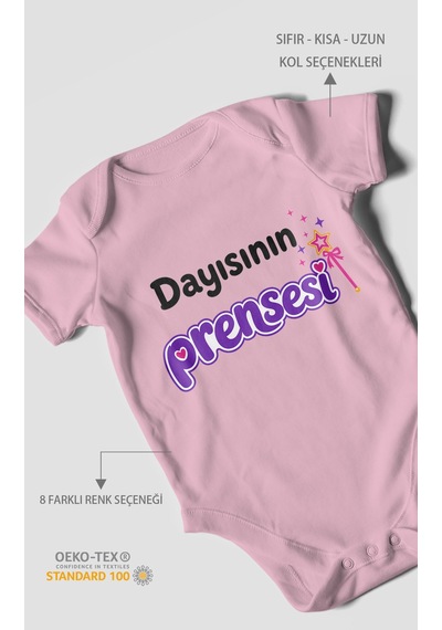Morivokids Dayısının Prensesi Kısa Kollu Bebek Body %100 Pamuk Koyu Pembe