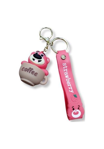 Lotso Bear Çilek Detaylı 3d Figürlü Pembe Bilek Kayışlı Anahtarlık - 1 Adet