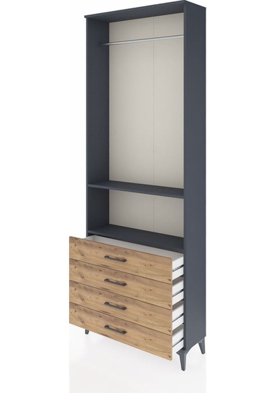 Arges Dolap 2 Raflı 4 Çekmeceli Tek Askılı 88x30x243 Antrasit-çam Antrasit