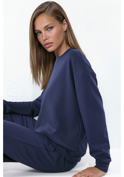 Hiccup Modal Touch Basic Sweatshirt & Geniş Paça Pantolon İkili Takım Lacivert