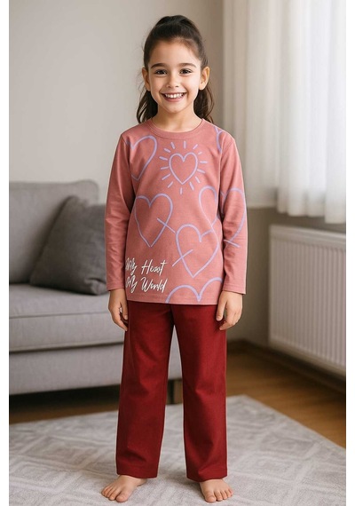 Çocuk Pijama Takımı %100 Pamuk Mor